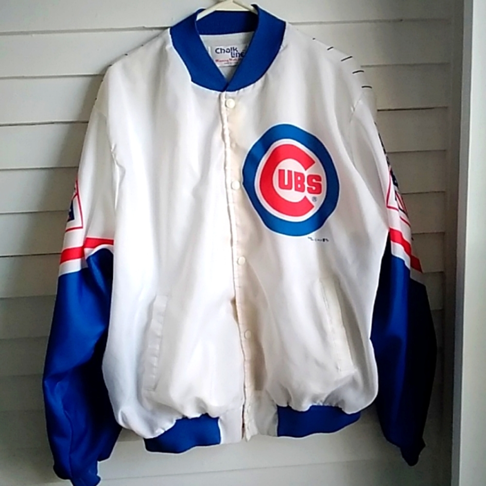Vintage 1989 Chicago Cubs XLChalk Line All Over Print Jacket 80s MLB XLARGE